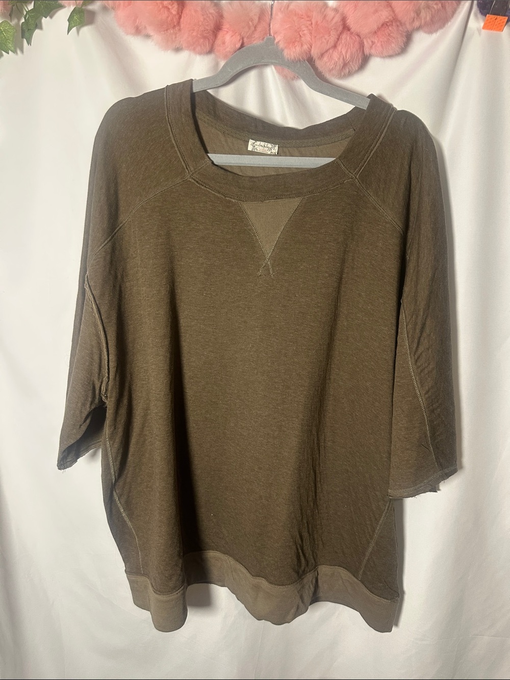 Free People Olive Green Relaxed Pullover thin Sweatshirt